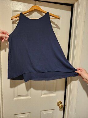 Navy Blue Sleeveless Double-Layer Chiffon Swing Tank Top